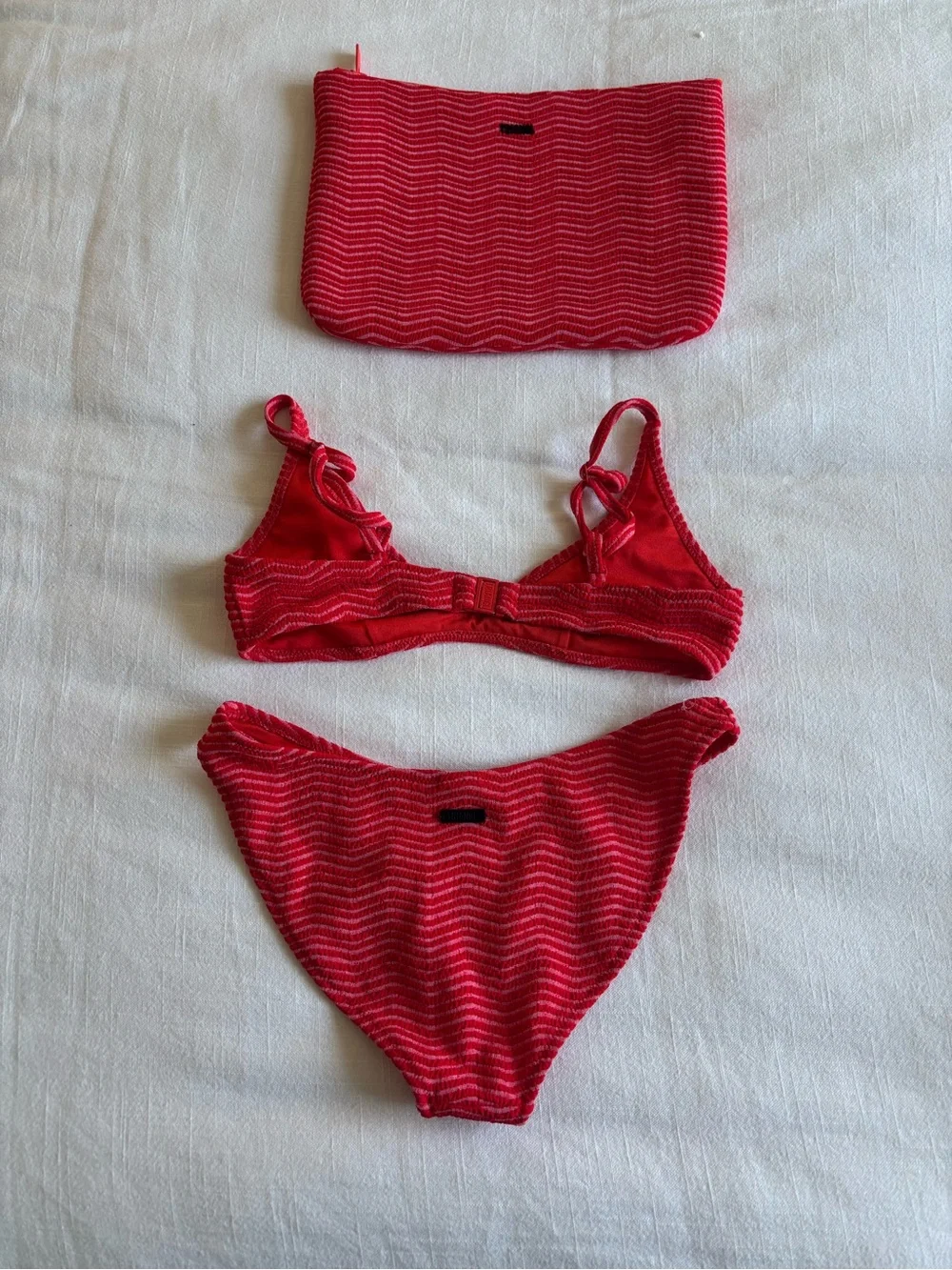 triangl swimwear Red Ribbed Two-Piece Bikini with Striped Detail